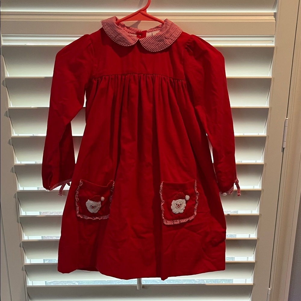 Red Kids Casual Dress with Santa Pockets